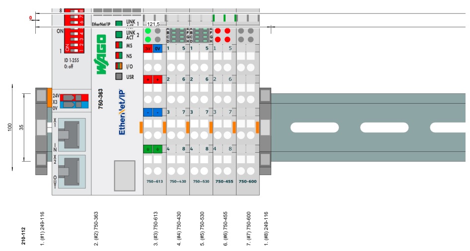 SSMELE Rack Remoto Ethernet IP con las siguientes señales: 8 DI + 8DO + 4AI